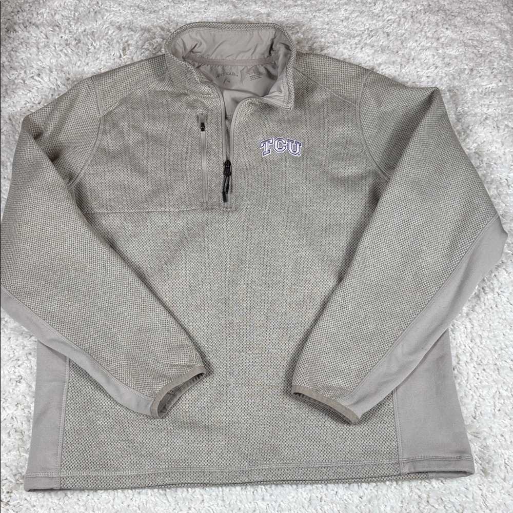 Antigua Men's Beige TCU Quarter-Zip Pullover, Tan, Size Large